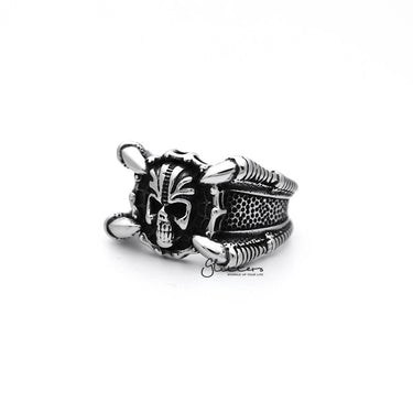 Stainless Steel Antiqued Skull Head with 4 Claws Casting Men's Rings
